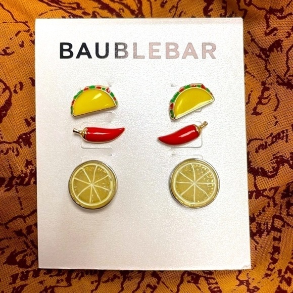Brand New BaubleBar Set of 3 Pairs Cinco De Mayo Post Earrings Taco Chili Lime - Picture 8 of 13